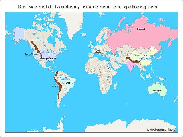 Topografie De Wereld Landen Rivieren En Gebergtes Topomania Net