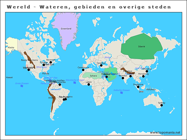 Topografie Wereld Wateren Gebieden En Overige Steden Topomania Net