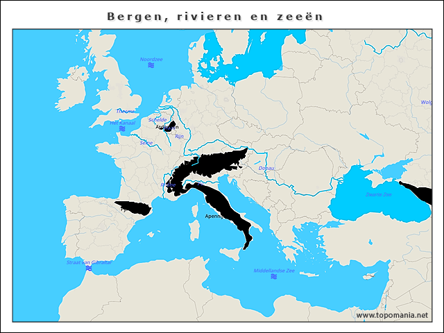 Topografie Bergen rivieren en zeeën topomania net