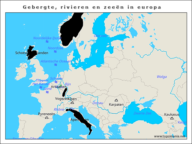 Topografie Gebergte rivieren en zeeën in europa topomania net