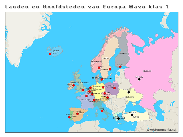 Topografie Landen En Hoofdsteden Van Europa Mavo Klas 1 Topomania Net