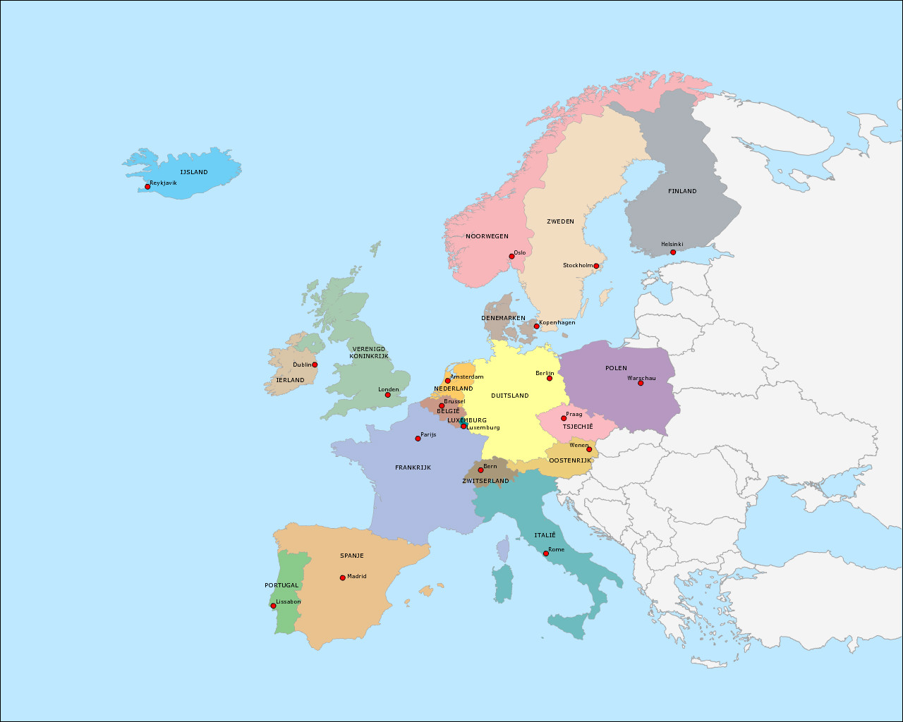 Hoofdsteden Europa   Landen En Hoofdsteden Van Europa (deel 1) (1280x1024) 