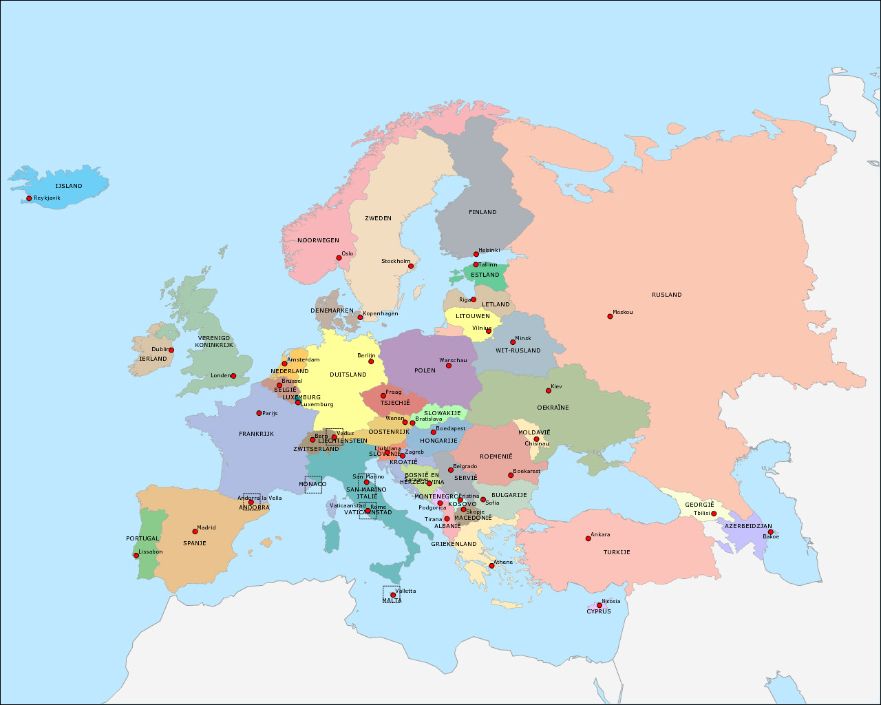 Europa Landen / Europa Kaart Kleurrijke Illustratie Tabel Europa Landen