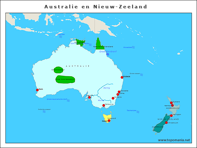 Topografie Australie en Nieuw-Zeeland | www.topomania.net