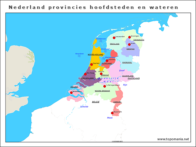 nederland-provincies-hoofdsteden-en-wateren