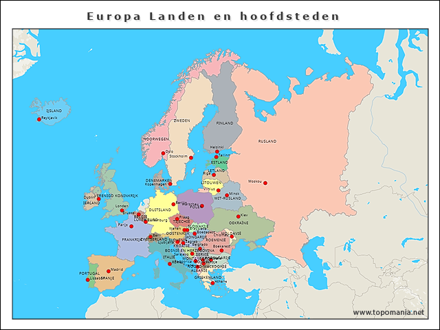molecuul Bijwonen gemakkelijk Topografie Europa Landen en hoofdsteden | www.topomania.net