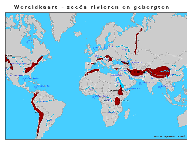 wereldkaart-zeeen-rivieren-en-gebergten