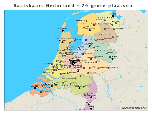 basiskaart-nederland-70-grote-plaatsen