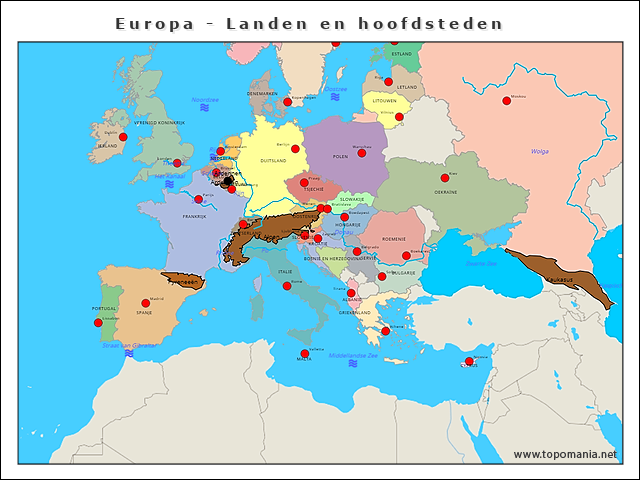 europa-landen-hoofdsteden-en-wateren