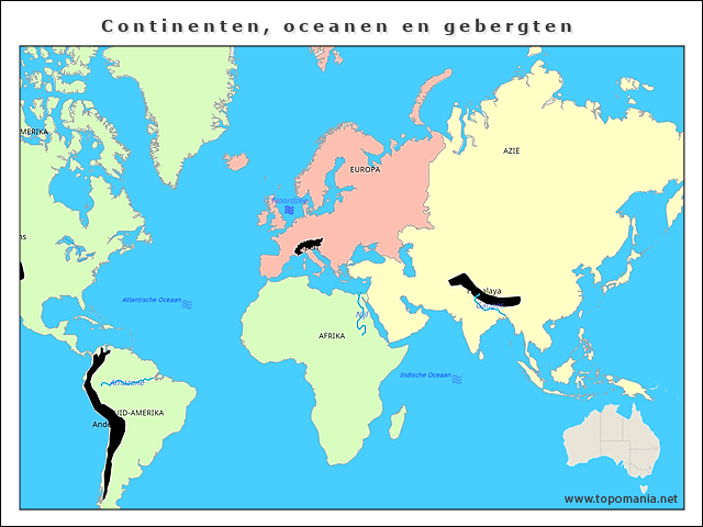 Topografie Continenten Oceanen En Gebergten