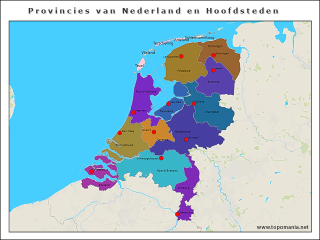 Geography Provincies van Nederland en Hoofdsteden | www.topomania.net