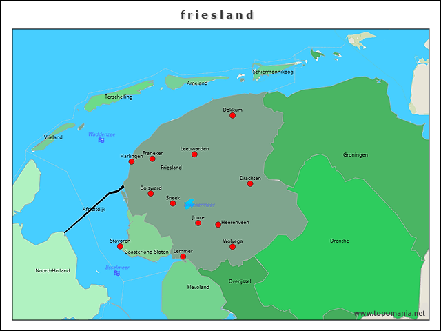 Kaart Friesland Topografie Vogels