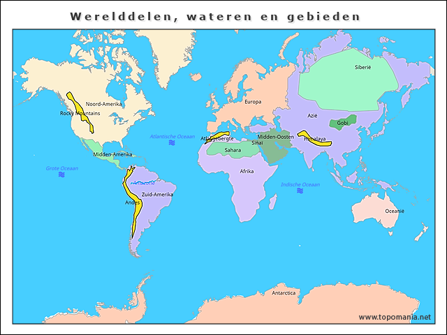 Topografie Werelddelen Wateren En Gebieden