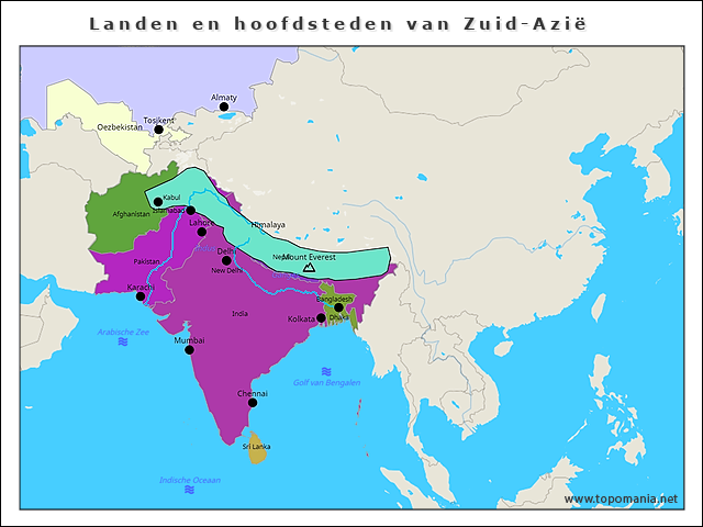 landen-en-hoofdsteden-van-zuid-azie