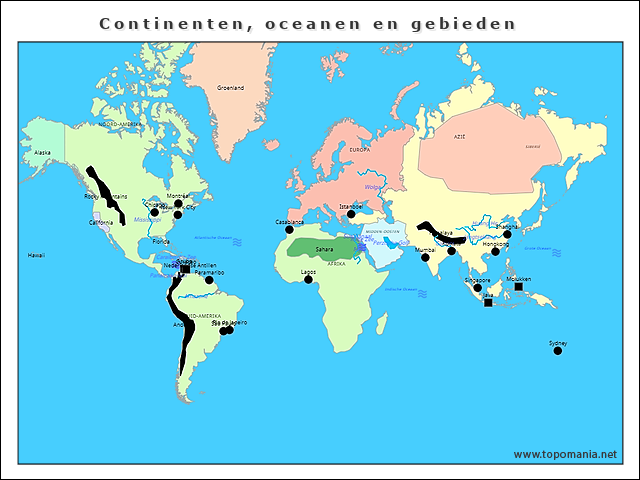 Topografie Continenten Oceanen En Gebieden
