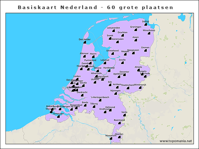 basiskaart-nederland-60-grote-plaatsen