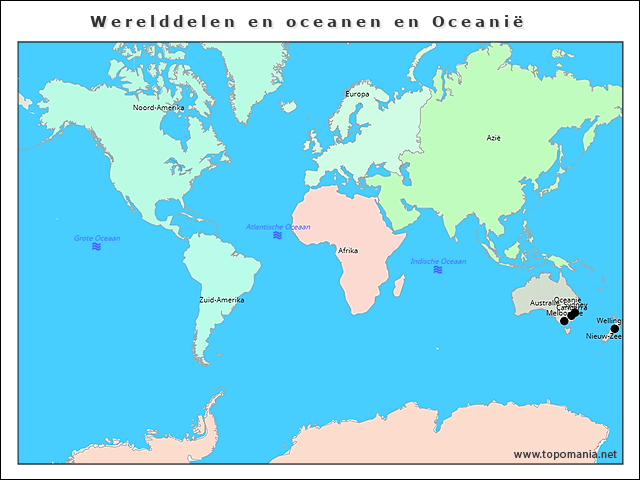 Topografie Werelddelen En Oceanen En Oceanië