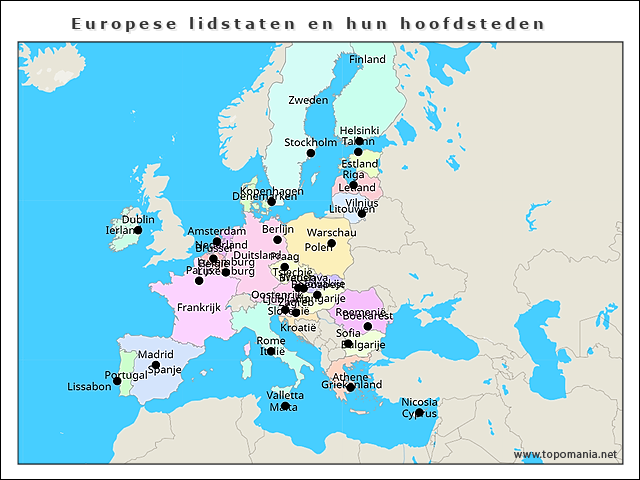 Topografie Europese Lidstaten En Hun Hoofdsteden | Www.topomania.net