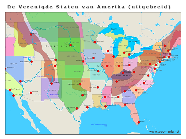 Geography De Verenigde Staten van Amerika (uitgebreid) | www.topomania.net