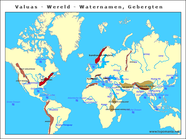 wereld-waternamen-gebergten-werelddelen