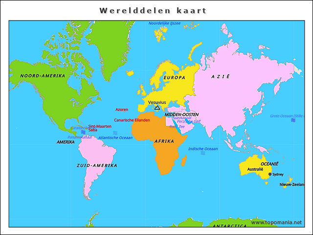 Topografie Werelddelen Kaart