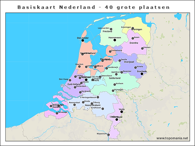 basiskaart-nederland-40-grote-plaatsen