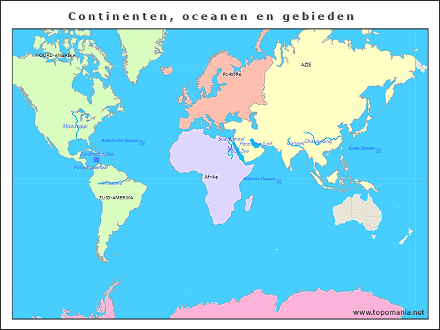 Topografie Continenten Oceanen En Gebieden