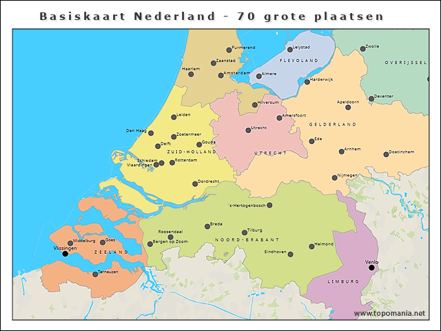 basiskaart-nederland-70-grote-plaatsen