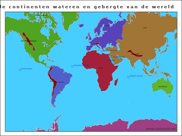 de-continenten-wateren-en-gebergte-van-de-wereld