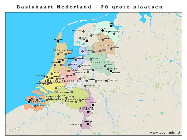 basiskaart-nederland-70-grote-plaatsen