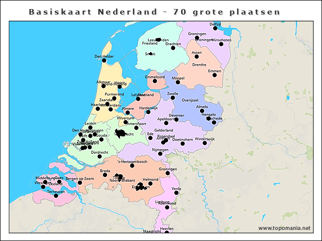 basiskaart-nederland-70-grote-plaatsen