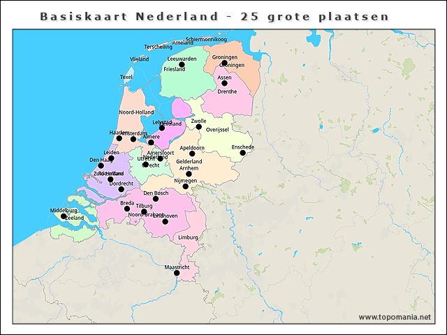 basiskaart-nederland-25-grote-plaatsen