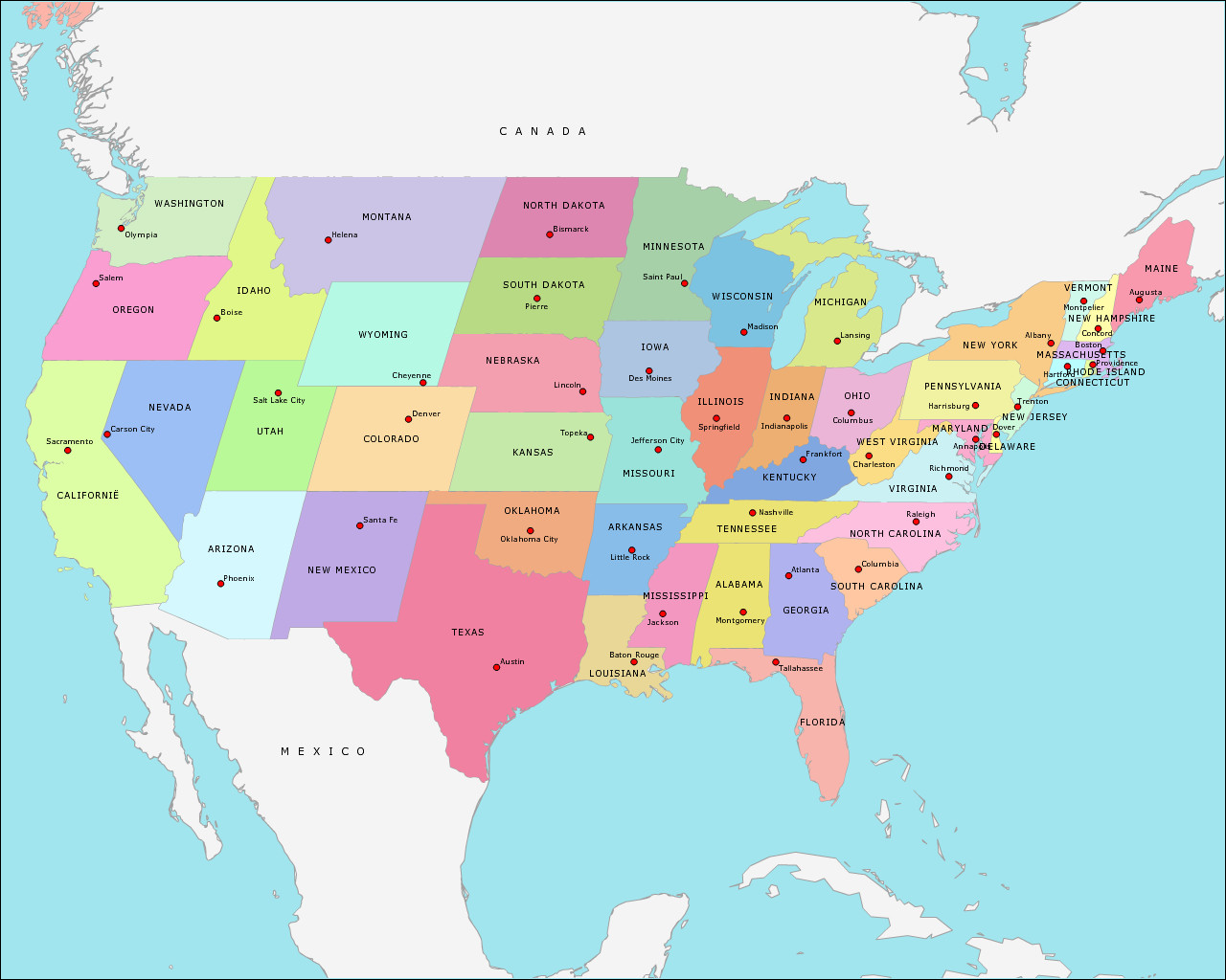 Staten en hoofdsteden van de VS www.topomania.net